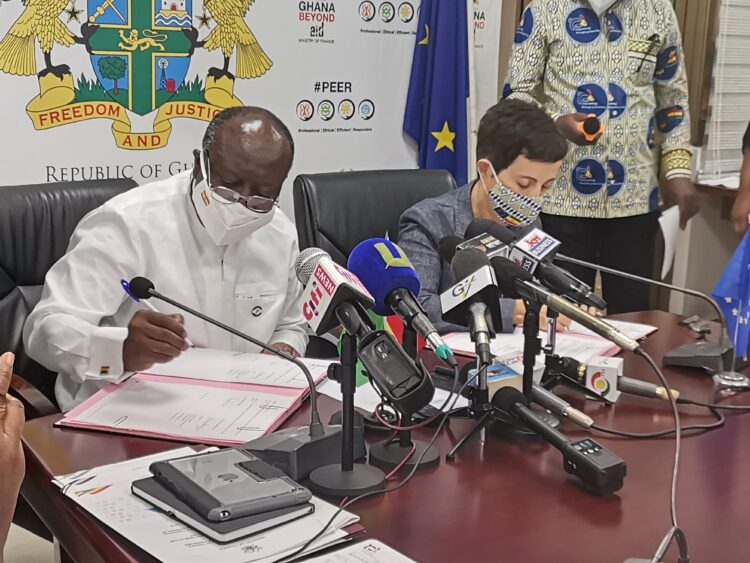 EU Ambassador to Ghana, Diana Acconcia at the signing ceremony with the Minister for Finance, Ken Ofori-Atta