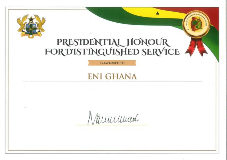 Eni Ghana and its OCTP Partners, Vitol and GNPC receive thePresidential Honor for support to Ghana in the fight against COVID 19